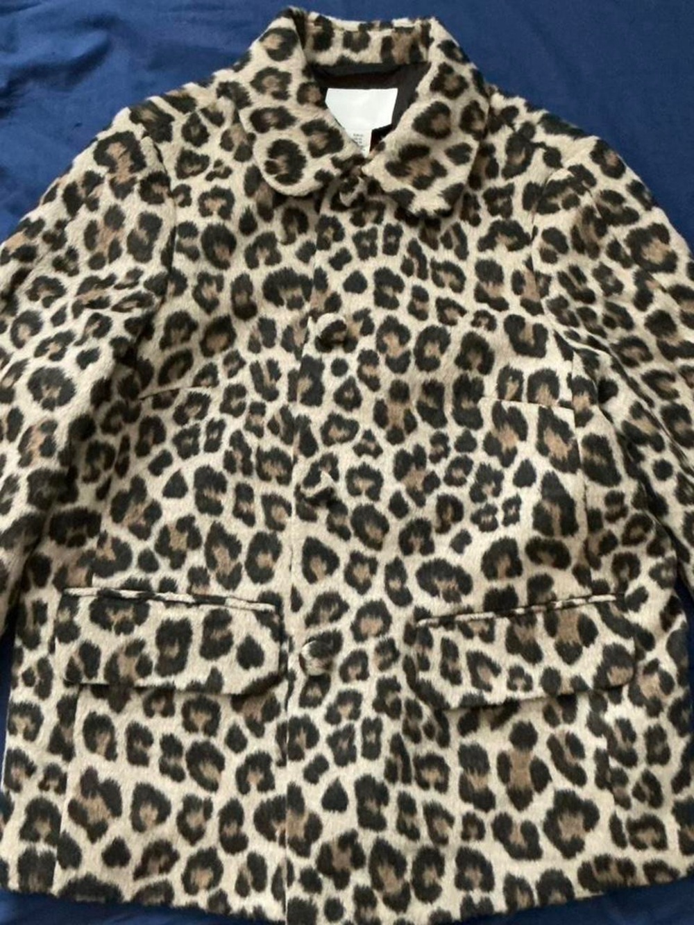 H&M Leopard Print Pea Coat - Beige, Brown, Black